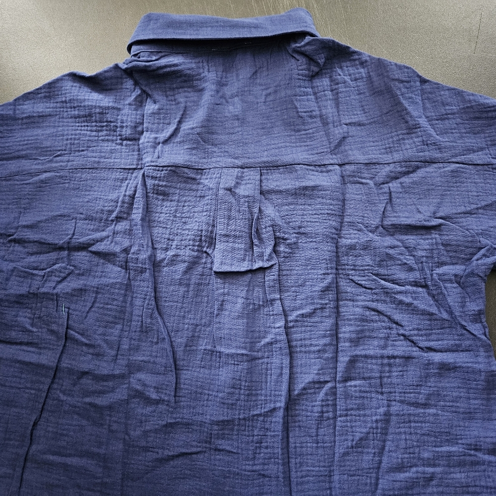 NWT - Boutique - Cotton Dark Blue Textured Button Up Short Sleeve Shirt - Size L - Picture 13 of 13